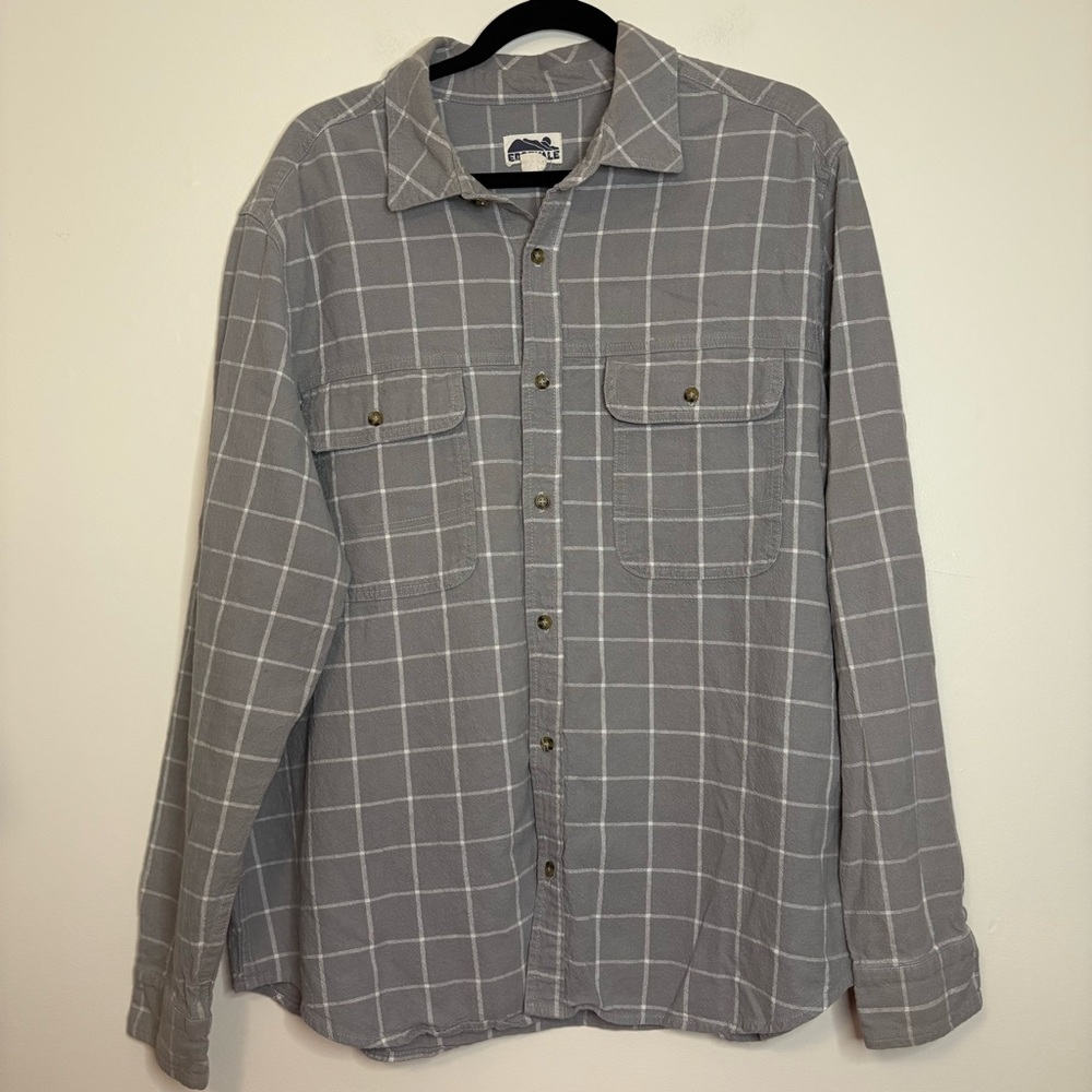 Edgevale XL Gray Plaid Linen Cotton Shirt Long Sleeve Button Front USA Made